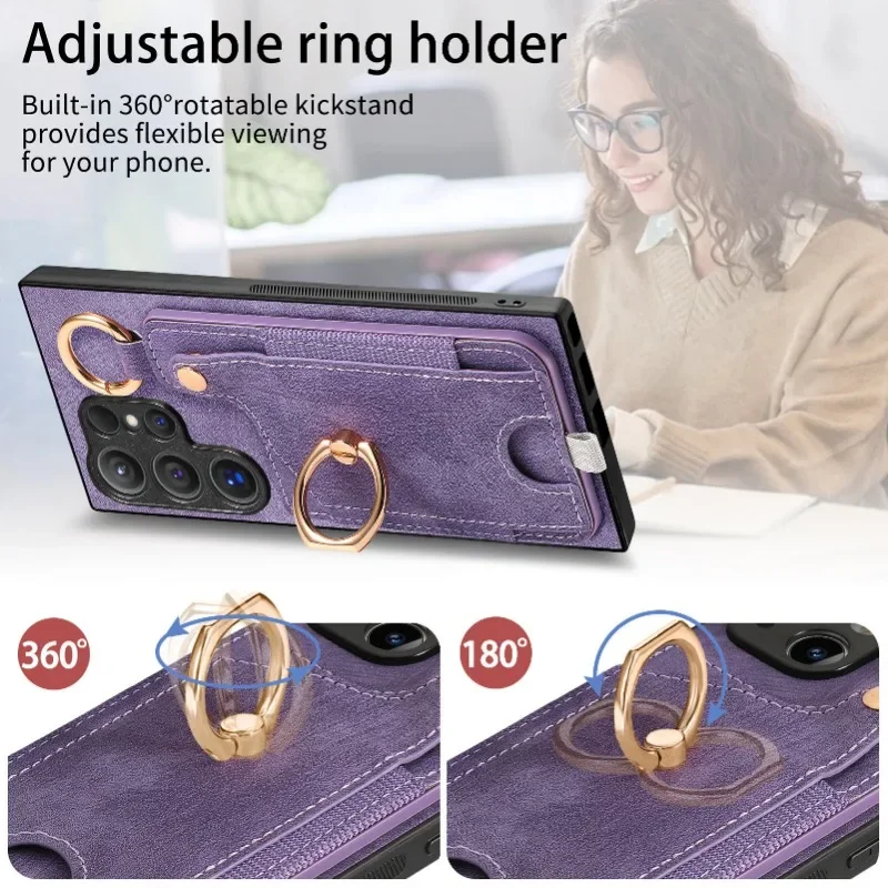 Ring Holder Phone Case for Samsung Galaxy S24 FE S26 S25 S23 S22 Ultra A17 A07 A57 A37 A36 A56 Magnetic Wallet Card Slot Cover