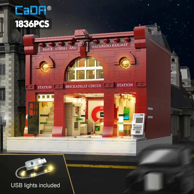 1836 Pcs Cada City Street View LED Lights Subway Station  Architecture Building Blocks Friends Traffic House Bricks Toy For Kids