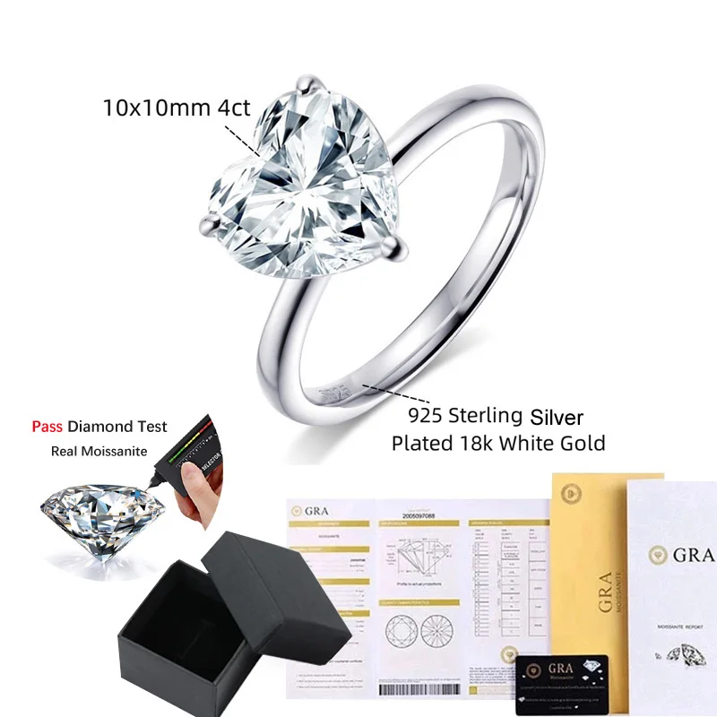 Imagem -05 - Nkhog-anel Moissanite Coração para Mulheres Real 4ct S925 Prata Esterlina Banhado 18k Banda em Ouro Branco Anéis de Noivado Anéis de Casamento Gra Jóias