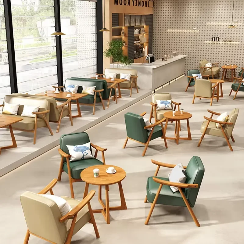 Nordic Cafe Furniture Set Wood Armchair Round Table Coffee Shop Commercial Dining Room Decor