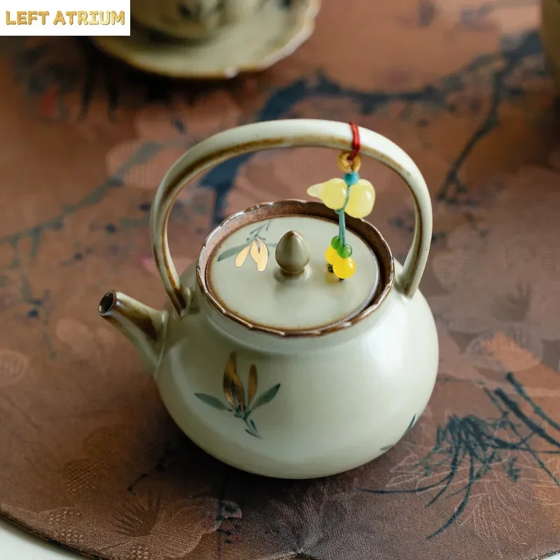 Antique Gold-painted Ceramic Beam Pot Hand-painted Butterfly Orchid Teapot Small Capacity Tea Making Household Ceramic Tea Set