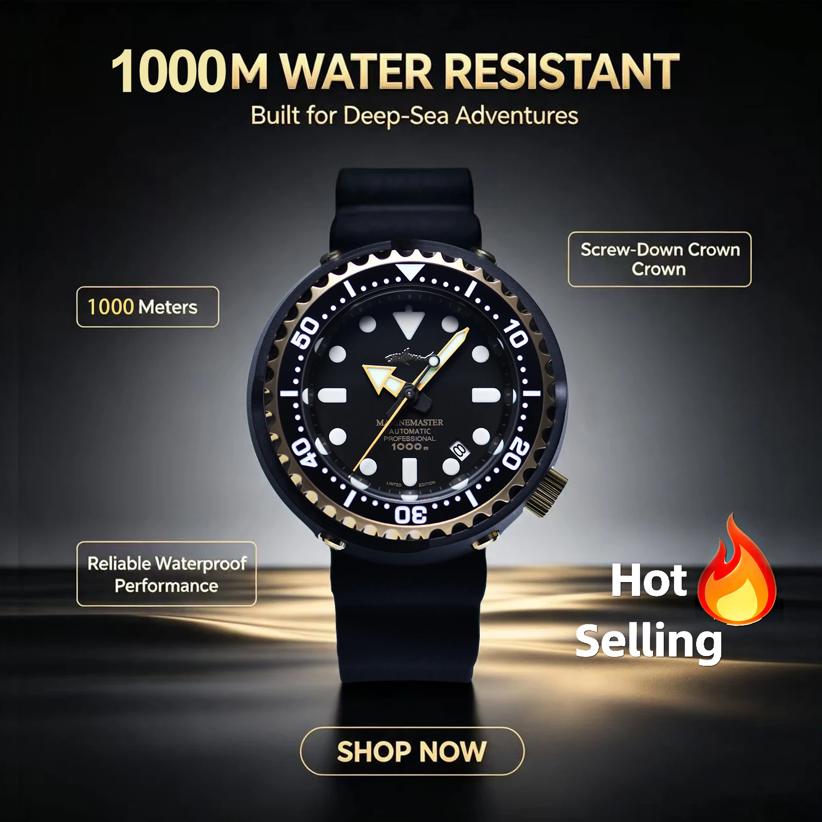 HEIMDALLR Tuna Men's 1000M Diver Watch Golden Black PVD NH35A Automatic Sapphire Ceramic Bezel C3 Super Luminous Dive Wristwatch