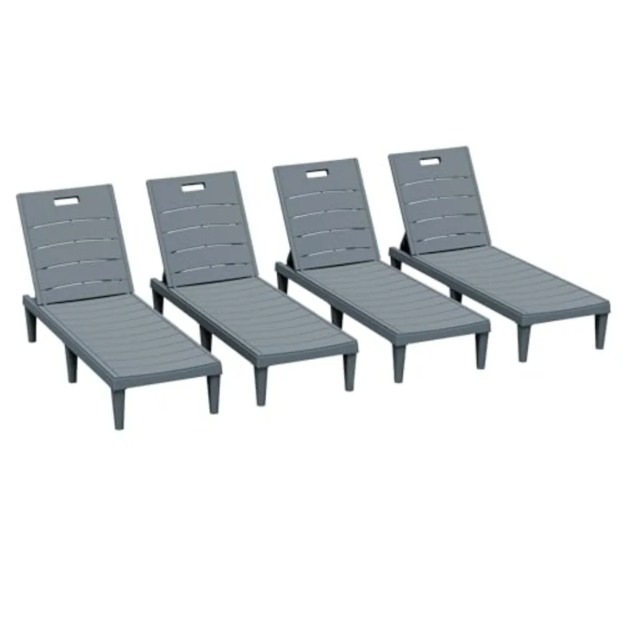 4-Pack Adjustable Chaise Lounges for Outdoor Use, Grey Polyester Fabric with Rust-Resistant Aluminum Frame, Ergonomic Design an