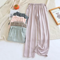 Thin Solid Color Summer Sleep Bottoms Ice Silk Satin Couple Sleeping Pants Loose Mosquito Proof Pants for Women and Men