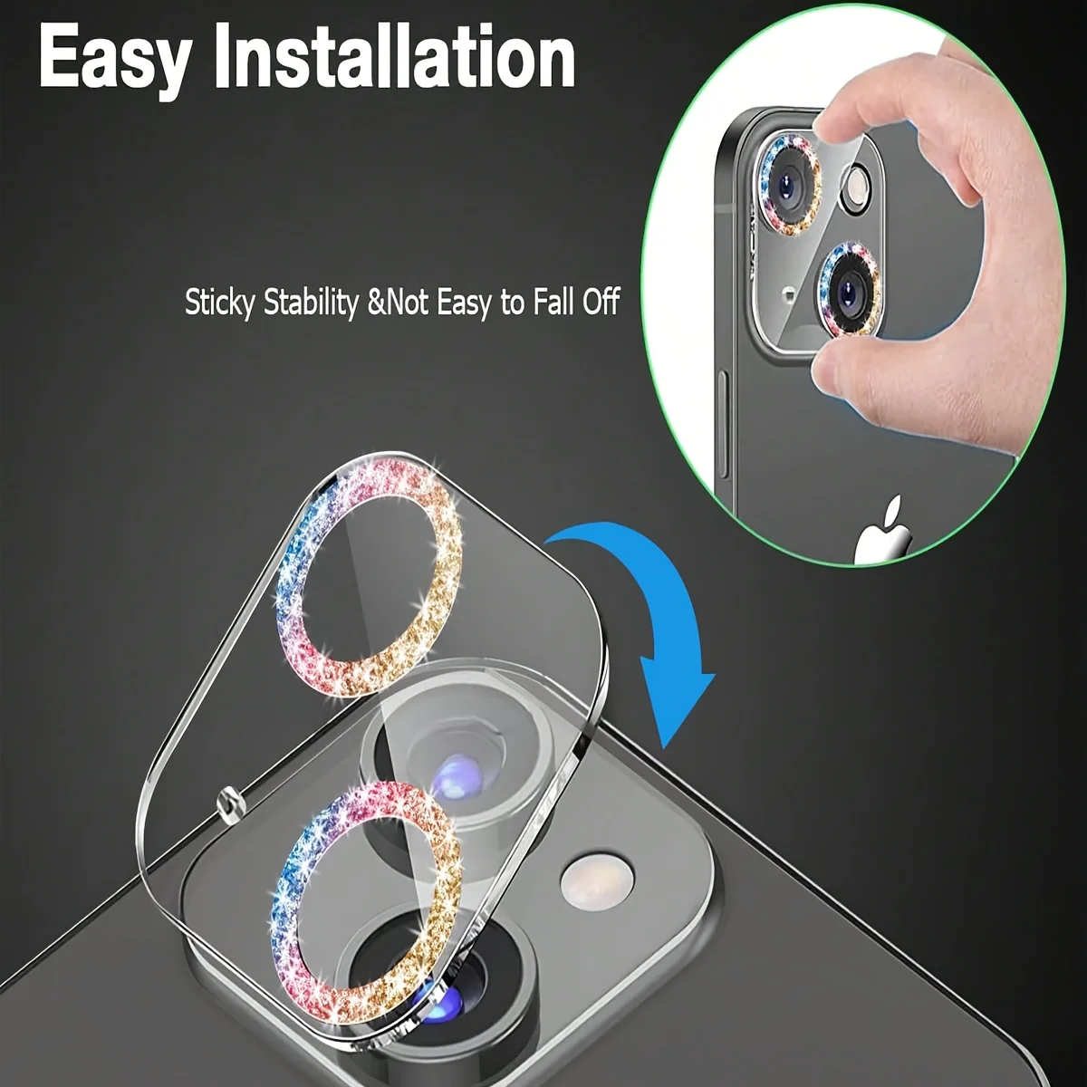 Bling Glitter Transparent Tempered Glass Camera Lens Protector For iPhone 16 15 14 11 13 Pro Max 15 Plus 12 Protective Lens Cap