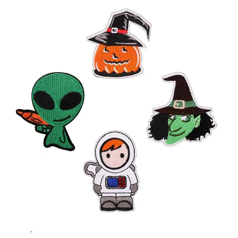 50pcs/Lot Anime Embroidery Patch Halloween Pumpkin Lantern Witch Hat Alien Game Weird Shirt Clothing Decoration Craft Applique