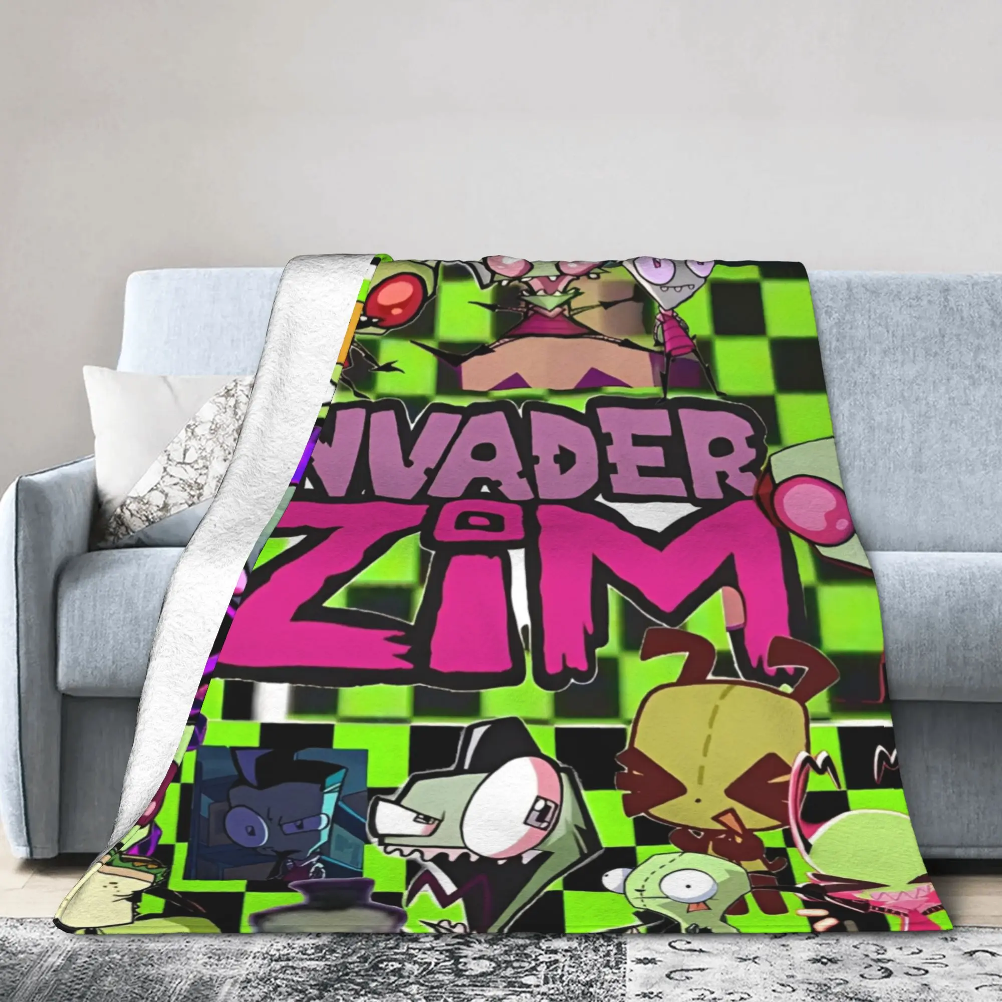 Kawaii Invaders Zims  Velvet Throw Blankets  Blanket for Bedding Bedroom Super Warm Bed Rug,