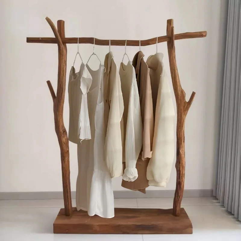 Pure natural log branch coat rack Simple and practical bedroom coat rack Clothing store display rack Floor-to-ceiling hanger