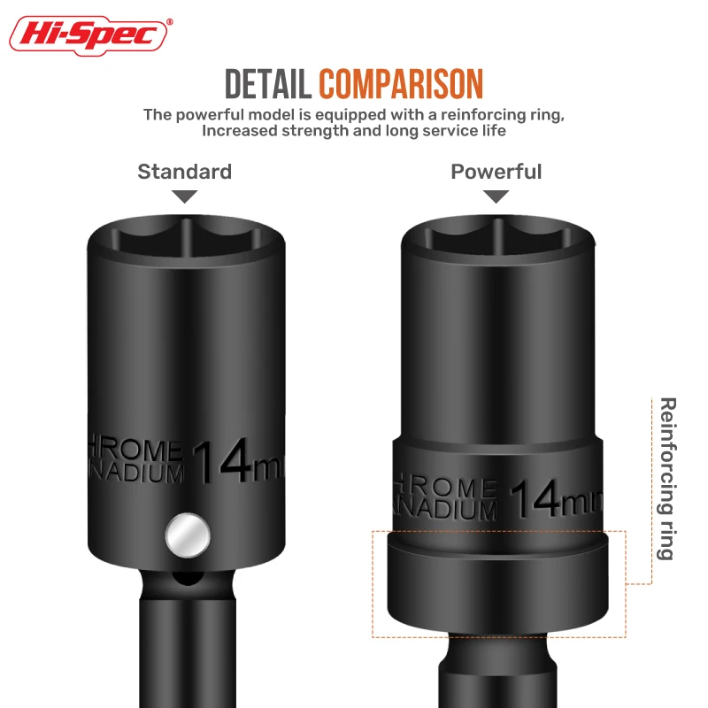 Hi-Spec Impact Swivel Socket Set - Universal Joint, Cr-Mo Steel, 1/2-Inch Drive