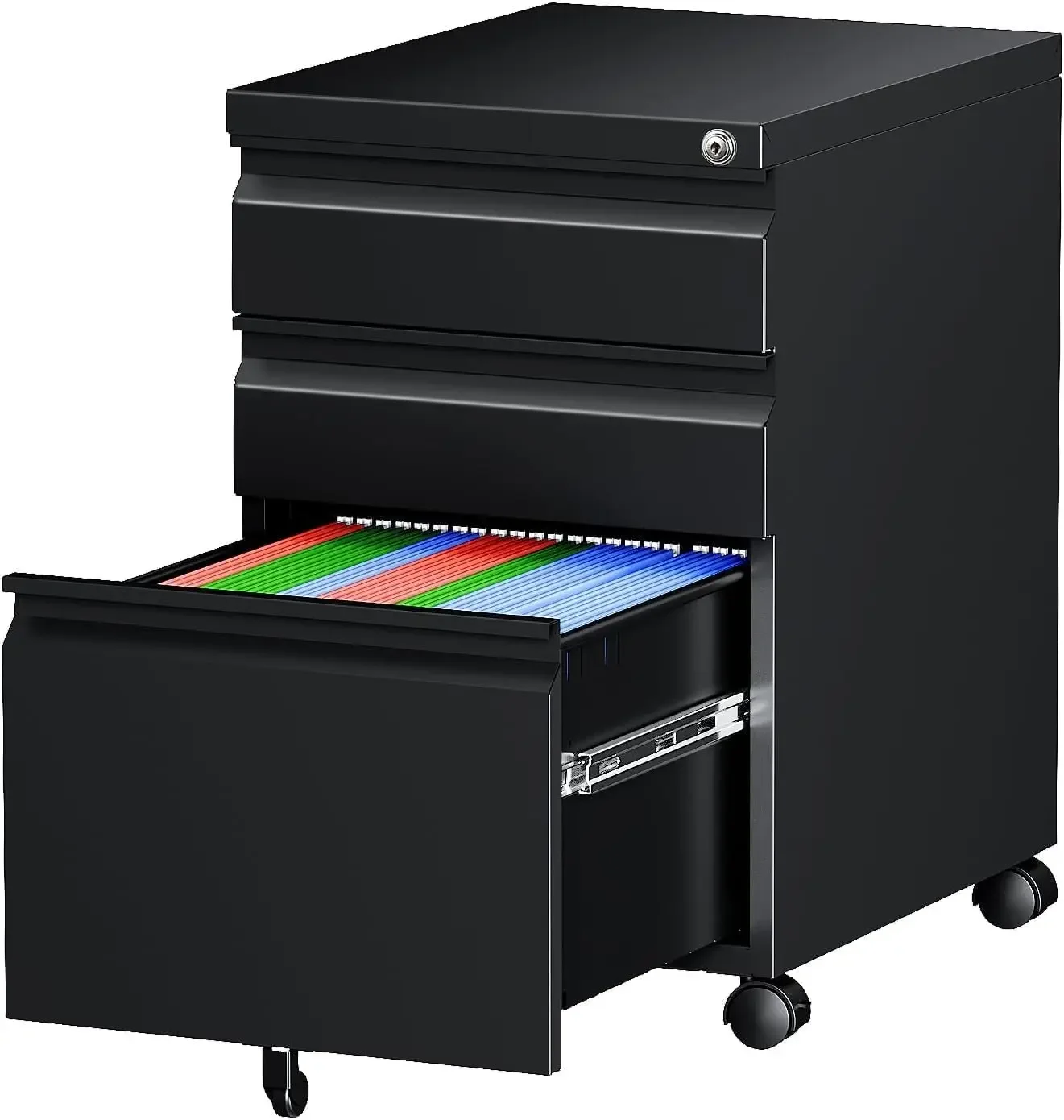 3 Drawer Mobile File Cabinet with Lock, Under Desk Metal Rolling Filing Cabinets for Home Office Organizer Letters/Legal/A4