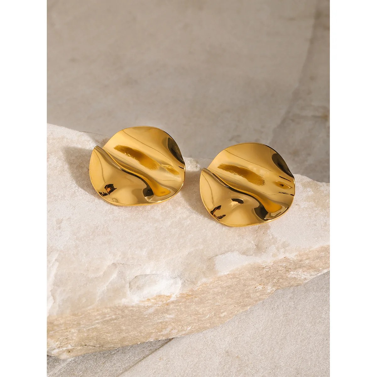 Stainless Steel PVD 18K Gold Plated Tarnish Waterproof Fold Stud Earrings For Woman Jewelry Wholesale INS image 2