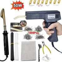 Máquina de soldadura de plástico con grapadora caliente de 50W, soldador de parachoques de plástico 2 en 1, herramientas de garaje, Kit de reparación de parachoques de coche, pistola soldadora de PVC