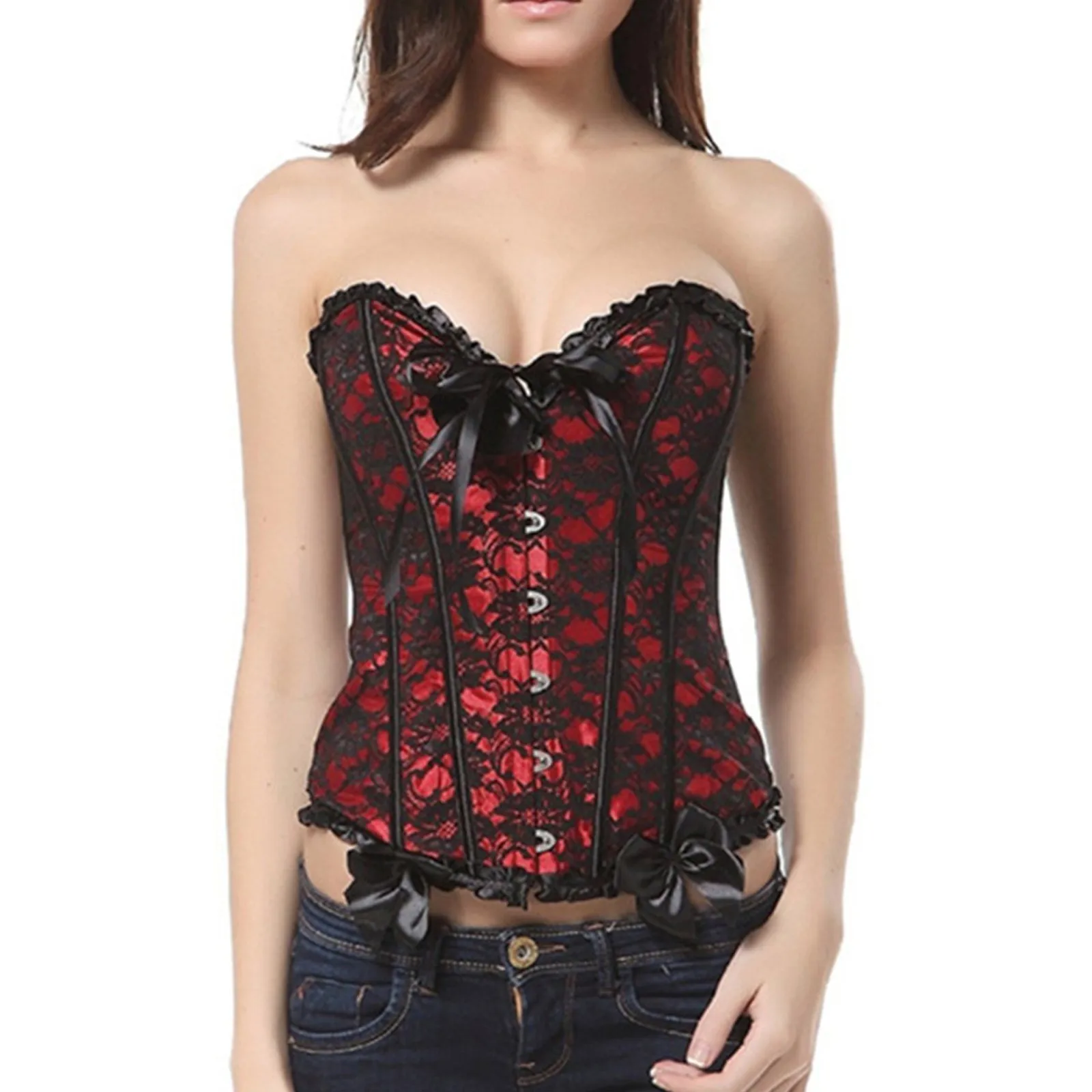 Retro Lace Printed Corset Strapless Tops For Ladies Shapewear Lingerie Trim Waist Bodysuit Bustier Top Shapewear