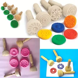 Wooden Clay Seal Set Pottery Tool Wood Game Dough Stamp Printing Blocks Mixed Patterns Texture Emboss Stamps Diy Ceramic craft