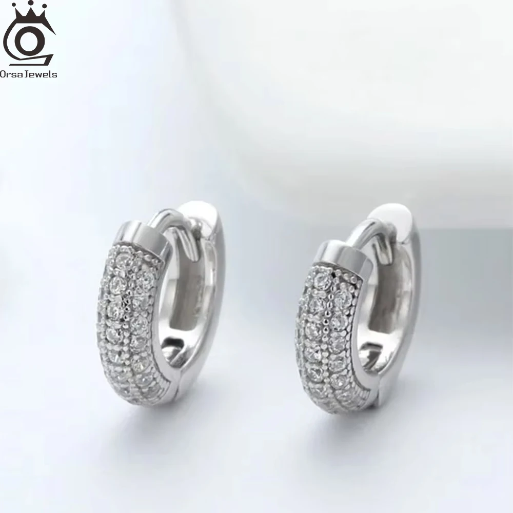 

ORSA JEWELS 925 Sterling Silver Trend 10mm Circle Zircon Hoop Earring Wedding Versatile Jewelry CZ Sparkling Earrings Gift SE103