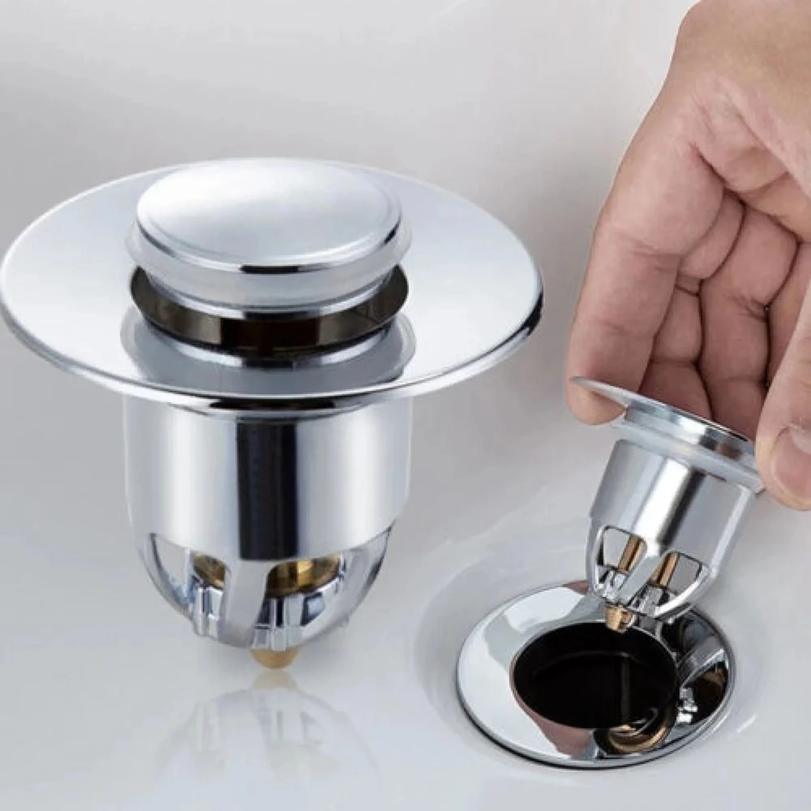 

Pop-Up Drain Stopper Sink Plug Anti-Clog Bathroom Basin Push Button Waste Drainer Replacement Kitchen Sink Metal Drain Cover