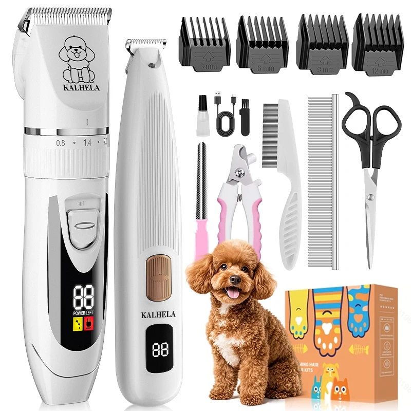 Rechargeable Cordless Pet Grooming Clipper Kit - Electric Hair Shaver Set for Dogs And Cats with Main Clipper And Digital Paw Tr