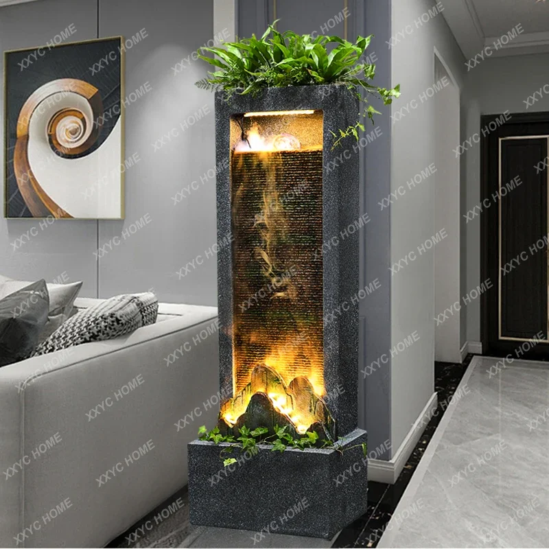 Modern light luxury water curtain wall office entrance circulation flow landscape