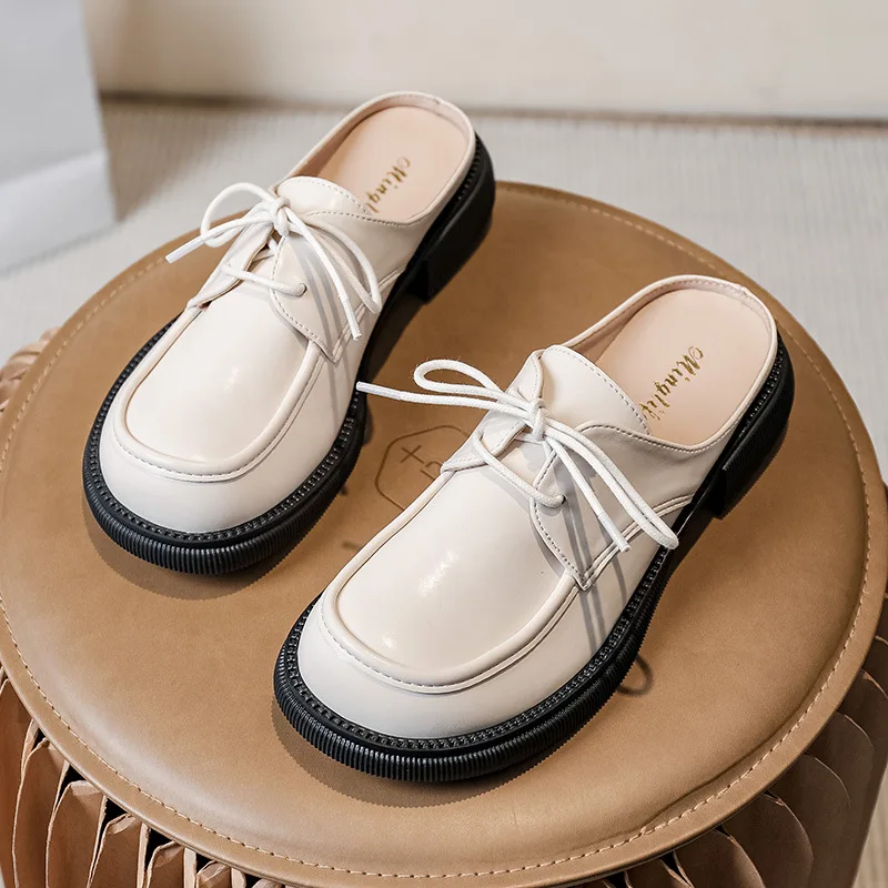 Women's Slippers Round toe Lace-Up shoes 2023 New Fashion Baotou Half Slippers Ladies Outdoor Casual Slippers Plus Size 43