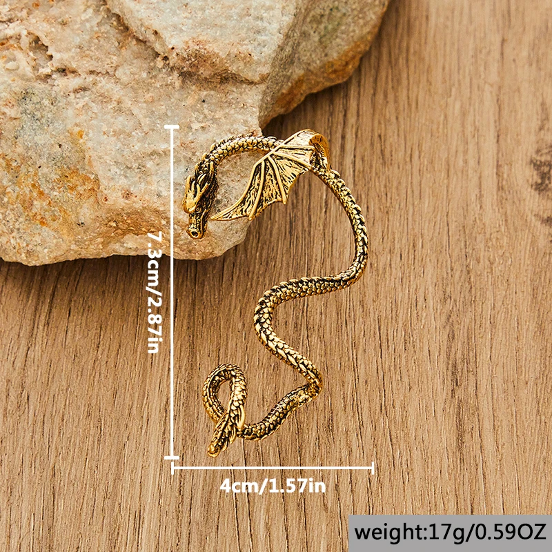 Vintage Gold Color Dragon Left Stud Earrings Woman Retro Personality Design Animal New Female Ear Ornament Jewelry Stud Earrings