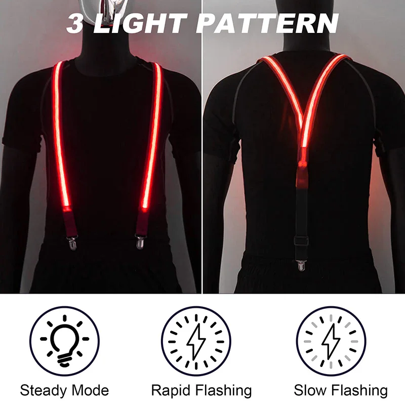 Luminous Men\'s Led Glow Suspenders Tie Perfect Music Suspenders Illuminated Birthday Decoration Festival Costume Party Supplies