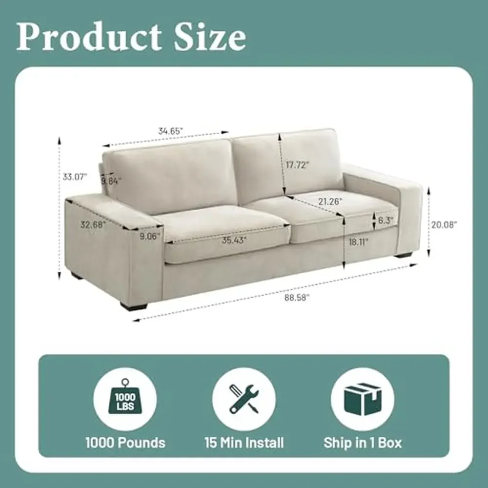 Chenille Loveseat Sofa 3 Seater Modern Elegant Lounge Couch with Removable Back Cushions Solid Wood Base 88