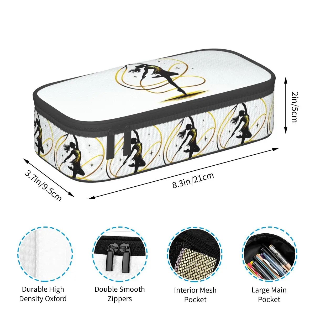 Rhythmic Gymnastics Gold Line Pencil Case Pencil Pouch Storage Stationery Supplies Large Storage Pen Box Pencil Bag for Kids