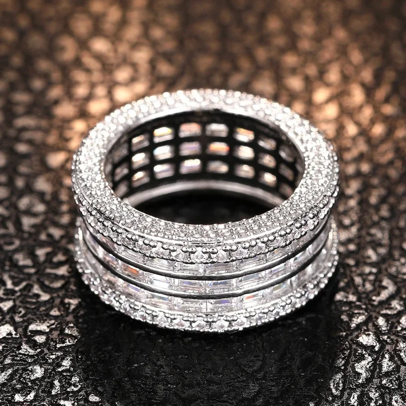 Huitan Brilliant Wedding Engagement Rings for Women full Inlaid CZ Aesthetic Exquisite Finger Accessories Delicate Party Jewelry