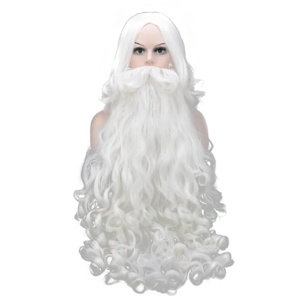 Soowee Christmas Costumes Santa Claus Wig and Beard Synthetic Hair Short SantaClaus Xmas Gift Cosplay Wigs