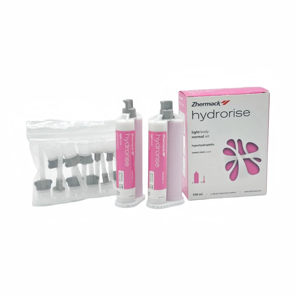 Dental Addition Silicone Impression Material Light Body Normal Set 2*50ml Zhermack Hydrorise Clinic Second Wash Mixing Tips Pack