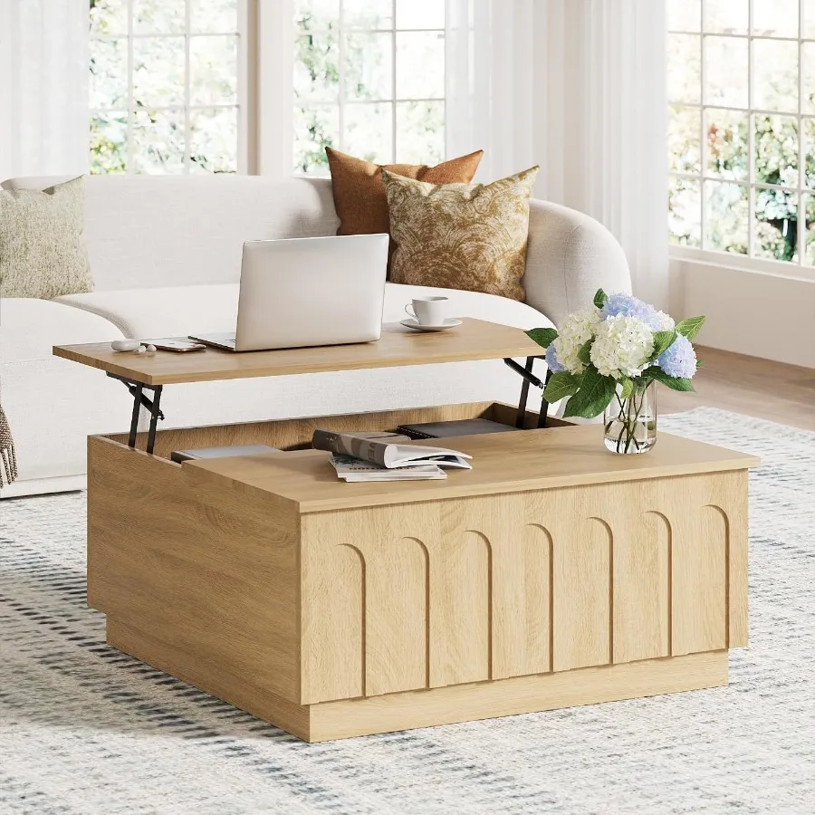 31.5" Lift Top Coffee Table with Storage, Arched Design