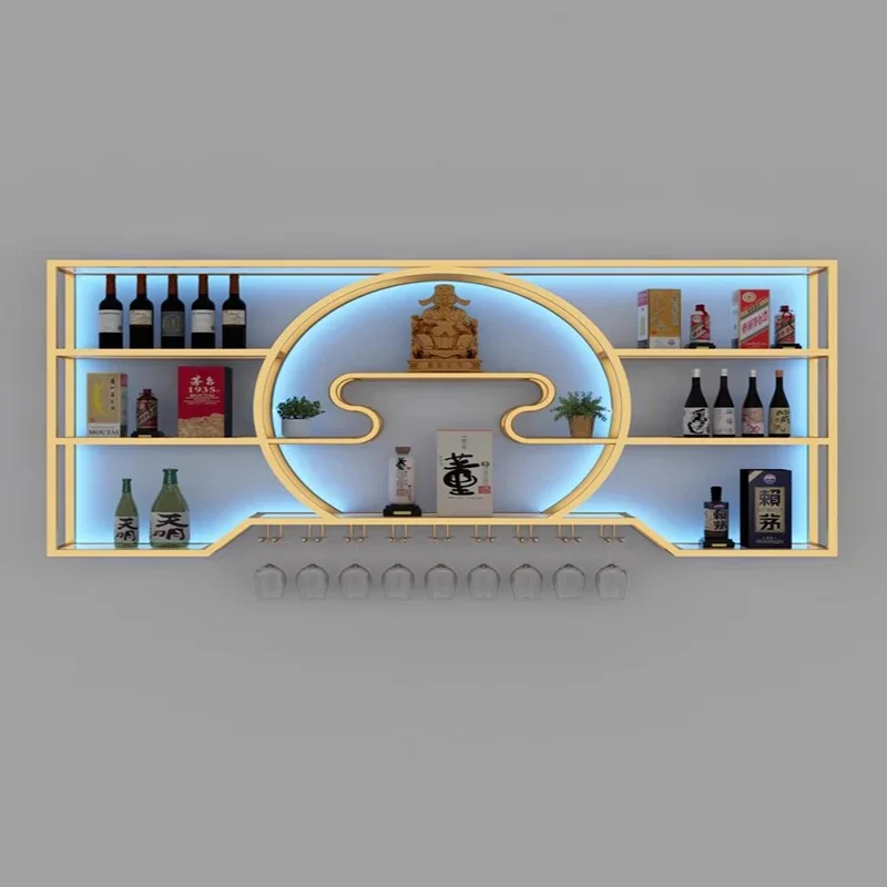 

Chinese Gold Wall Wine Rack Shelf Showcase Art Display Home Luxury China Hutch Wine Rack Large Vitrina Bar Cabinet Furniture