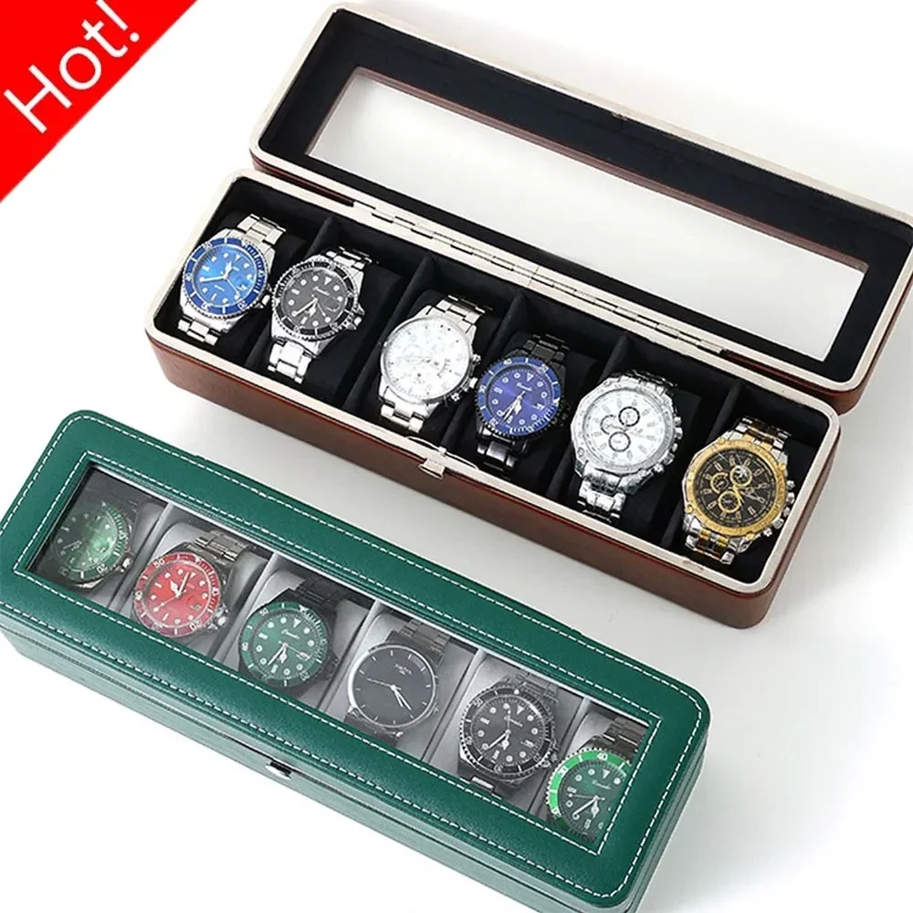 

New Style Superior 6 Slots PU Leather Box For Watches Storage Multipurpose Case For Jewelry Storage Box with Removable Pillows