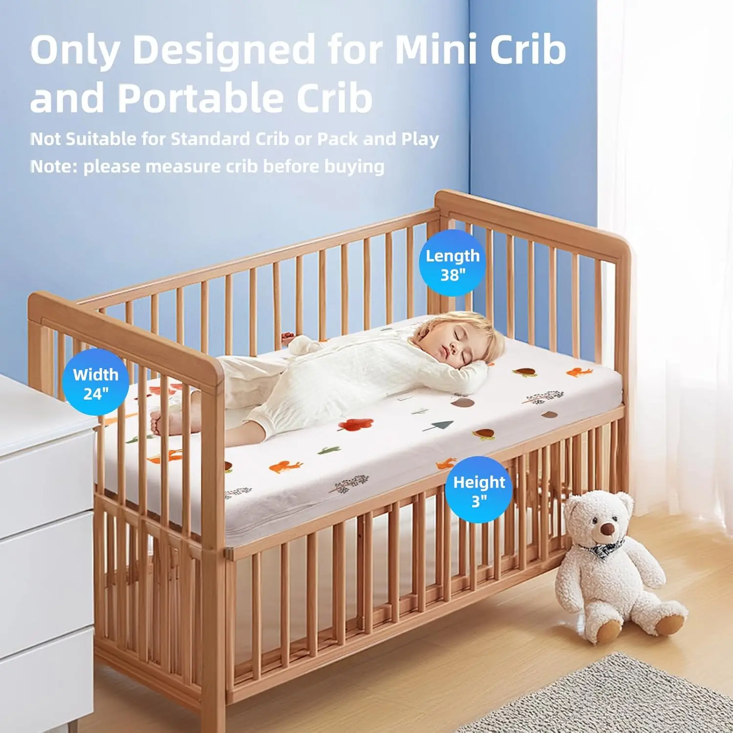 

Mini Crib Mattress, 38""X24"" Mattresses For Mini And Portable Cribs, Dual Side Baby Toddler Mattress, Crib Mattress