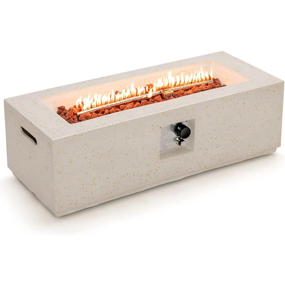 

50,000 BTU Outdoor Fire Pit Table, 42 Rectangle Terrazzo Propane Gas Fire Table with Auto-Ignition, Stainless Steel Bur
