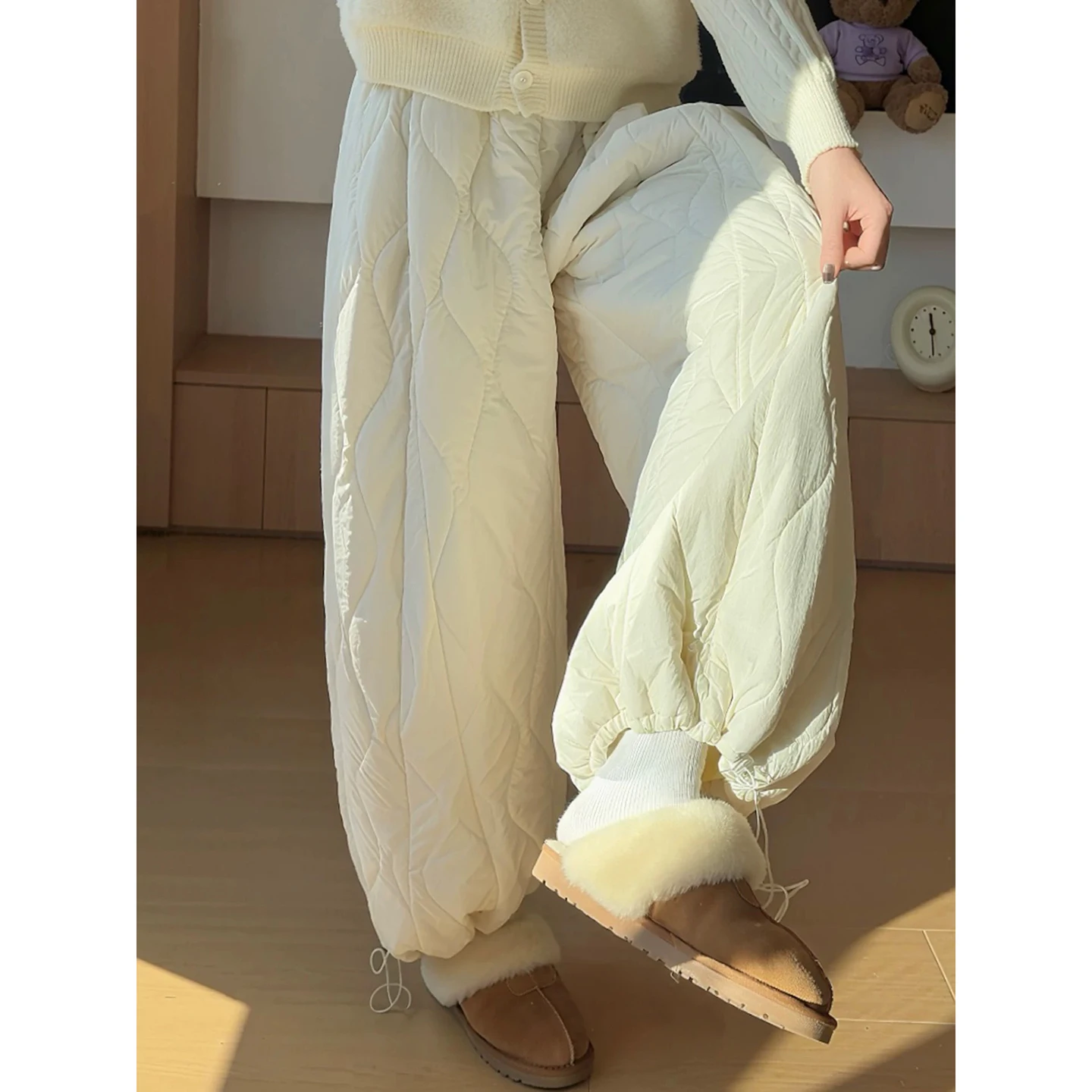 

Thiened Fce Lined Straight Leg Pants for Men And Women Warm Windproof Harlan Cotton Pants Harbin Winter Casual Trousers