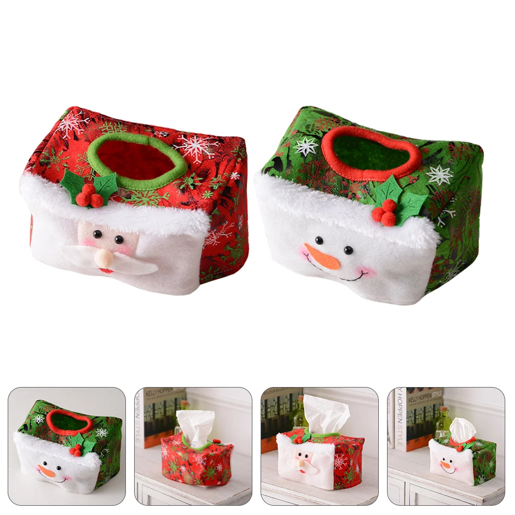 

2pcs Desktop Decorative Tissue Box Cover Christmas Home Decoration Xmas Tissue Holder Paper Towels Organizer Living Room Bedroom
