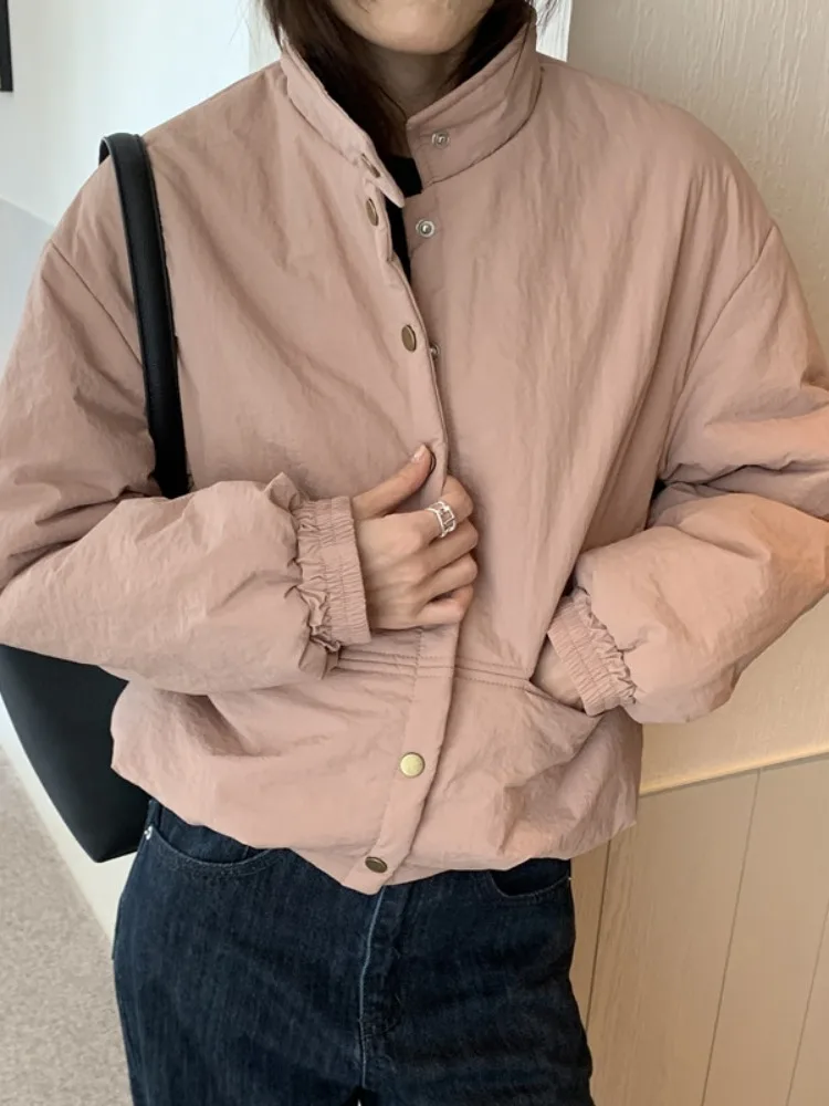 

Чистый цвет, хлопковая верхняя одежда Jaet ort, женская повседневная одежда с отложным воротником, новинка зимы, универсальный топ для молодежи