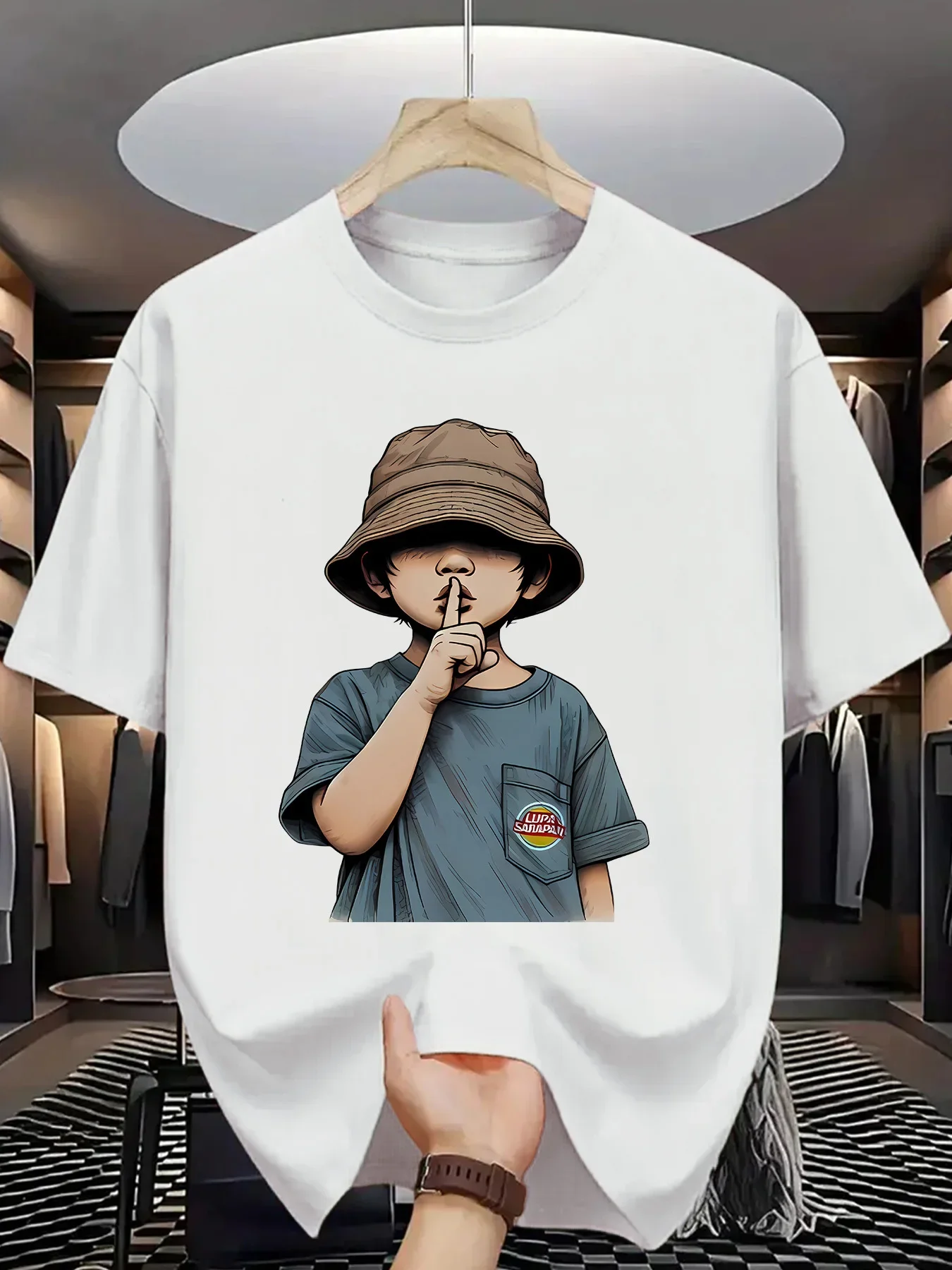 Men's Summer Cotton T-shirt Color Cartoon Portrait Pattern Casual Loose Fit round Neck Short Sleeve Fashion Top for Kids