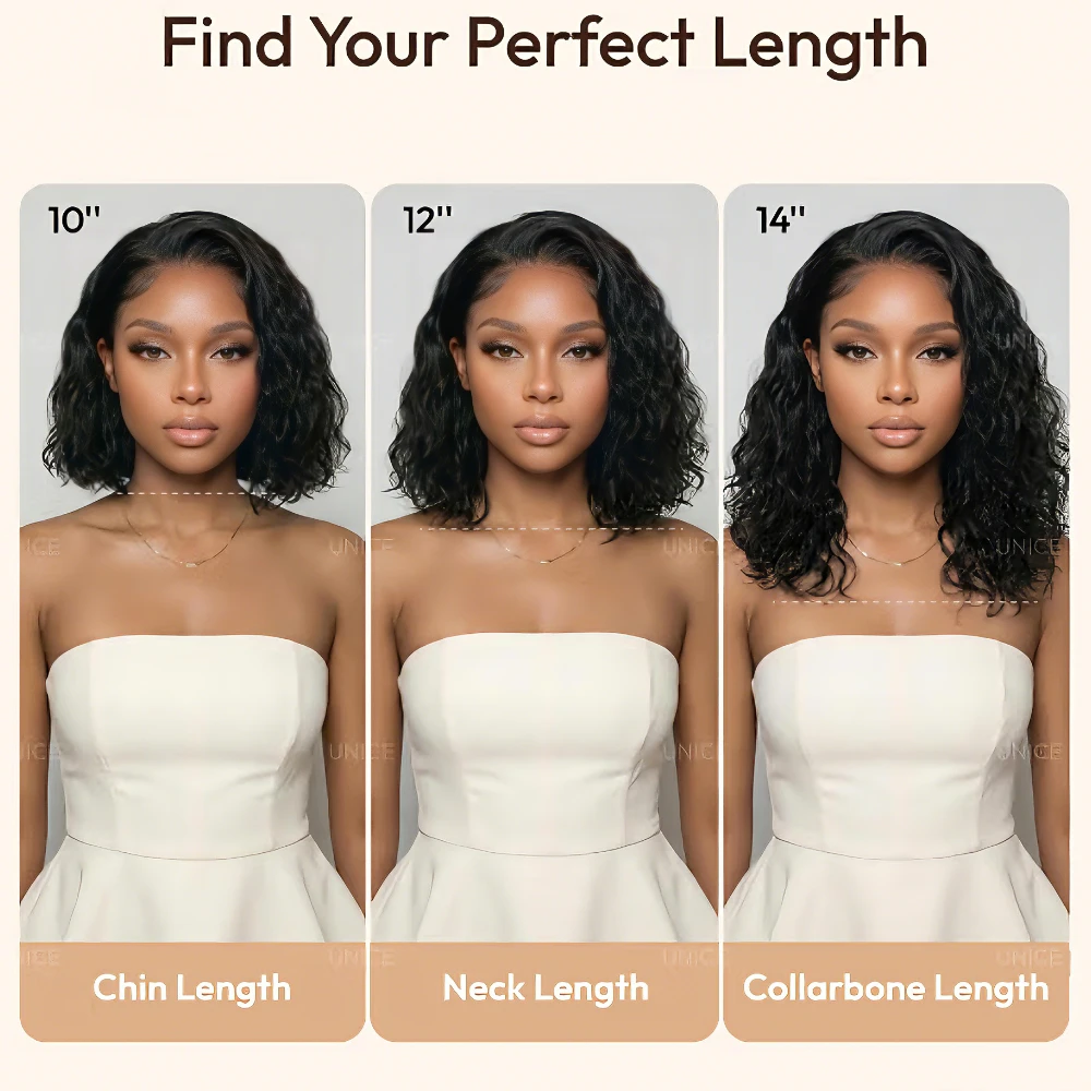UNice Side Part Water Wave Bob Wig 220% Density Pre Cut Pre Bleached 6x4 Minimalist Lace Wigs 100% Human Hair Wig For Beginners