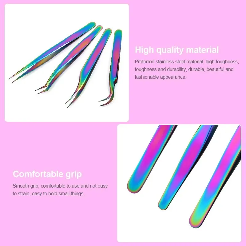 1 個レインボーまつげピンセット帯電防止まつげエクステンションピンセットファンラッシュ眉毛ピンセット湾曲ストレート優れた閉鎖