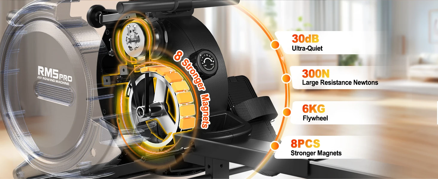 Magnetisches Rudergerät mit Einzigartigem Seilsystem, 2-in-1 Kardio- & Krafttraining, Bluetooth-Monitor, Tablet-Halterung, 160KG Maximalgewicht – Detail 5