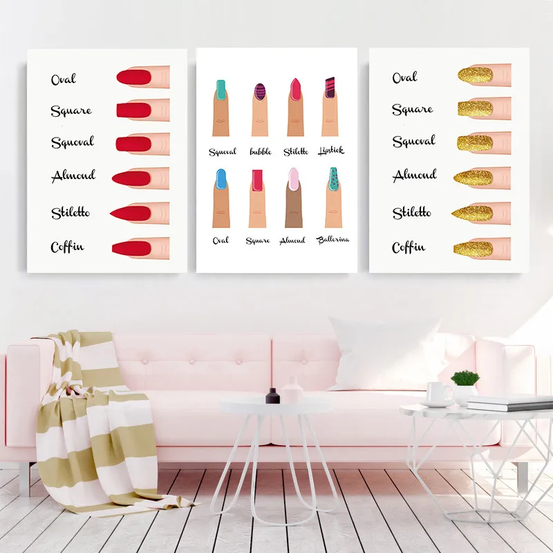 Fashion Nail Shapes Canvas Painting Makeup Wall Art Manicure Store Posters and Prints Beauty Salon Decor Girl Room Decoration