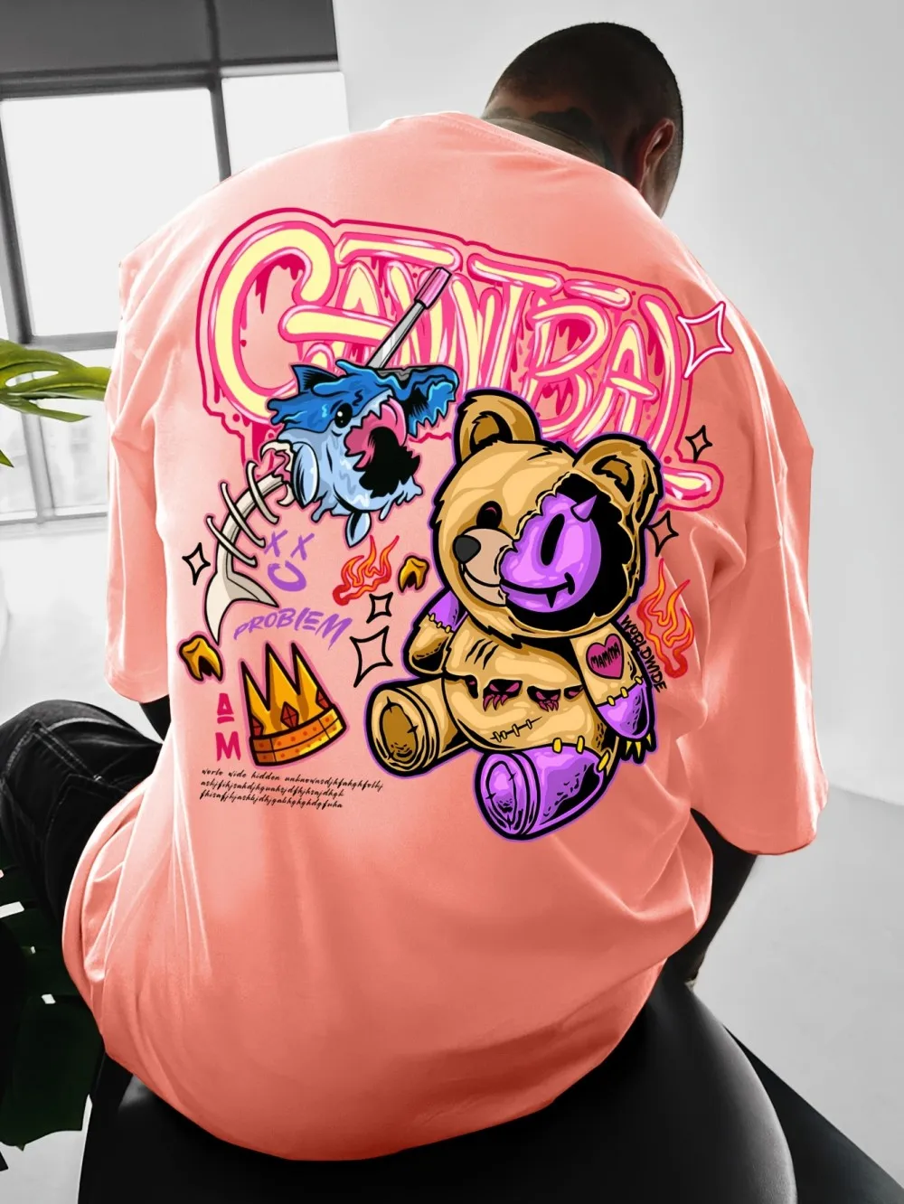 جديد الأمريكية الصيف الكرتون الشيطان الدب طباعة لينة، مريحة، تنفس جولة الرقبة تي شيرت في الهواء الطلق نمط الشارع الأعلى