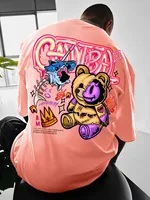 New American Summer Cartoon Devil Bear Print Soft, Comfortable, Breathable Round Neck T-shirt Outdoor Street Style Top 2