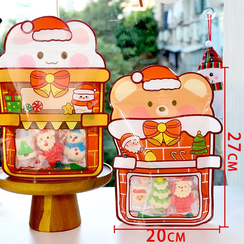 Christmas Gift Bag Cartoon Sealing Bags For Candy Chocolate Cookie Nougat Biscuit Gift New Year Santa Snowman Packaging 10/50pcs