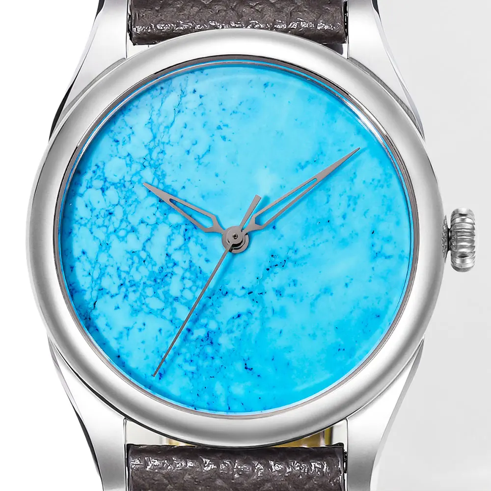 HUASUO High-end Luxury Turquoise Watch For Men Sapphire Crystal Automatic Movement Mechanical Wristwatches 5Bar Waterproof