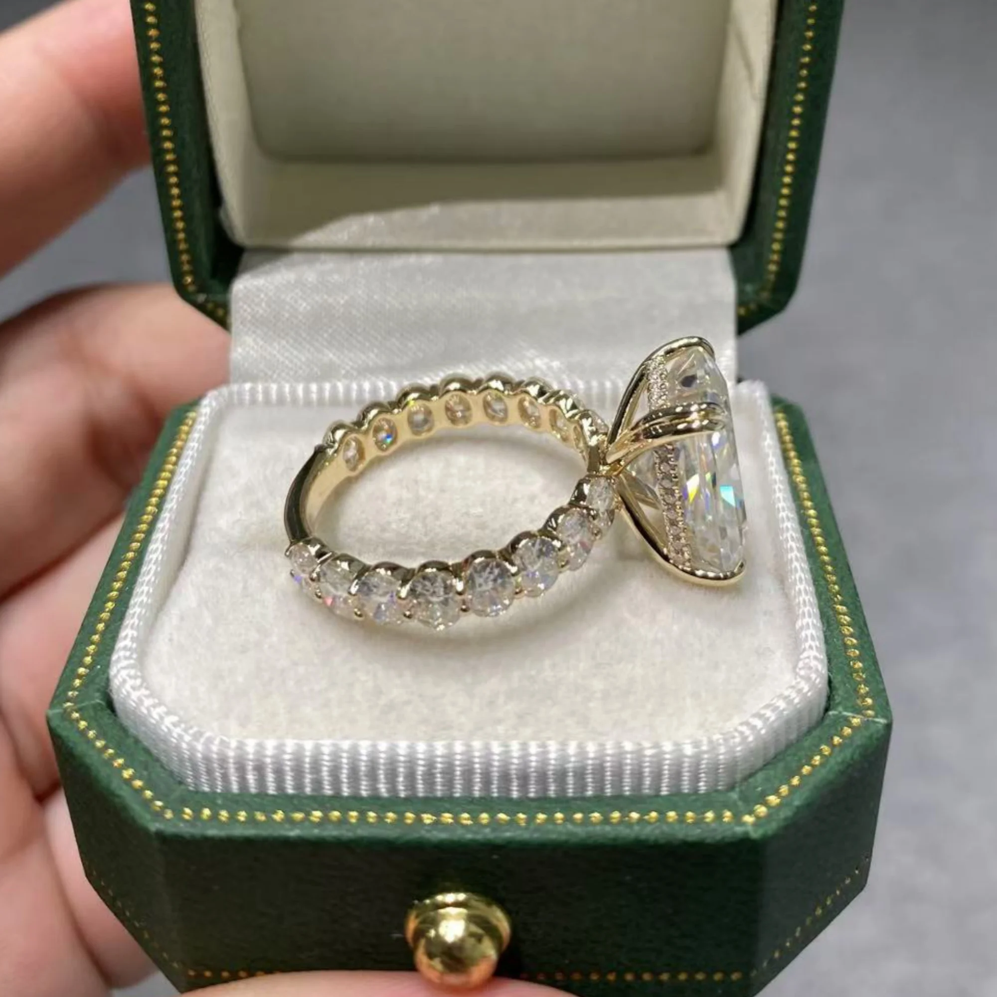 Auaogepel cincin modis Moissanite bentuk bercahaya 7 karat 9x13mm emas asli 18K 9K 14K perak 925 perhiasan mewah desainer