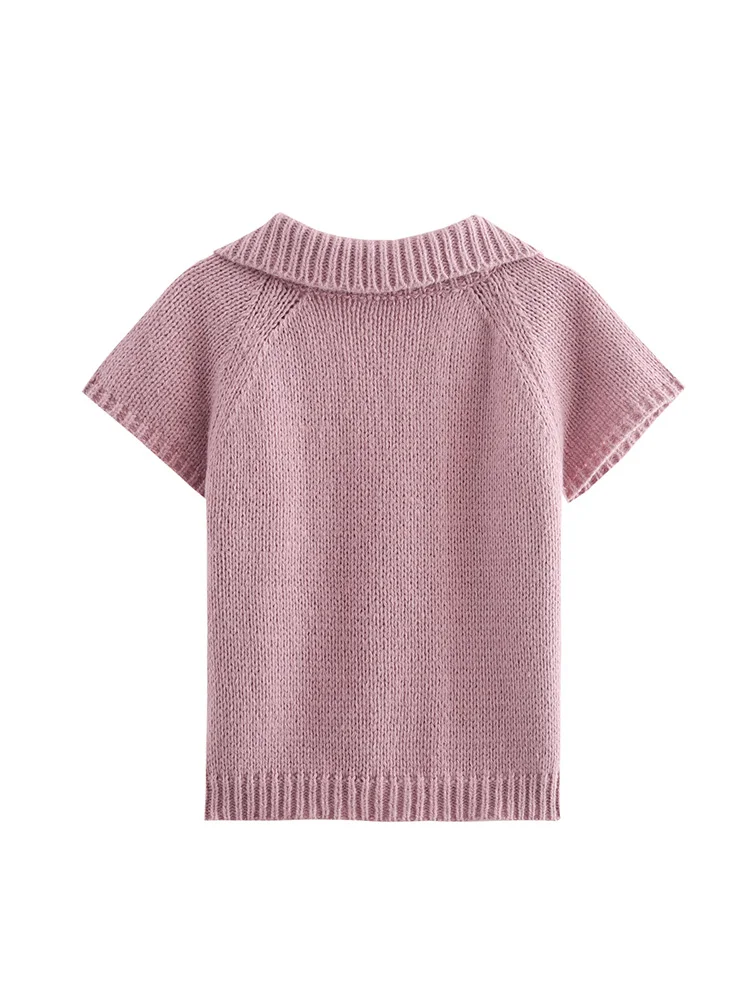 2024 Autumn Winter European And American Style Female Fashion Button Thick Needle Short Sleeve One Button Sweater