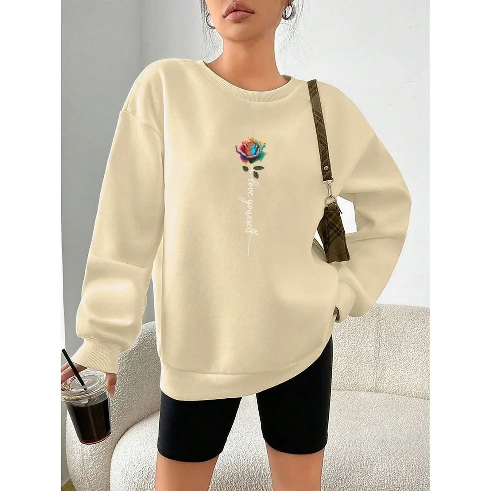 2025 Fashion O-Neck Long Sleeve Pullovers Woman Y2k Elegant Sweatshirt Velvet Winter Comfortable Loose Casual Printed Tops
